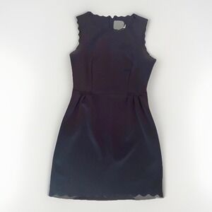 Katherine Barclay Dress 6 Navy Scallop Hem Sheath Sleeveless Quiet Luxury
